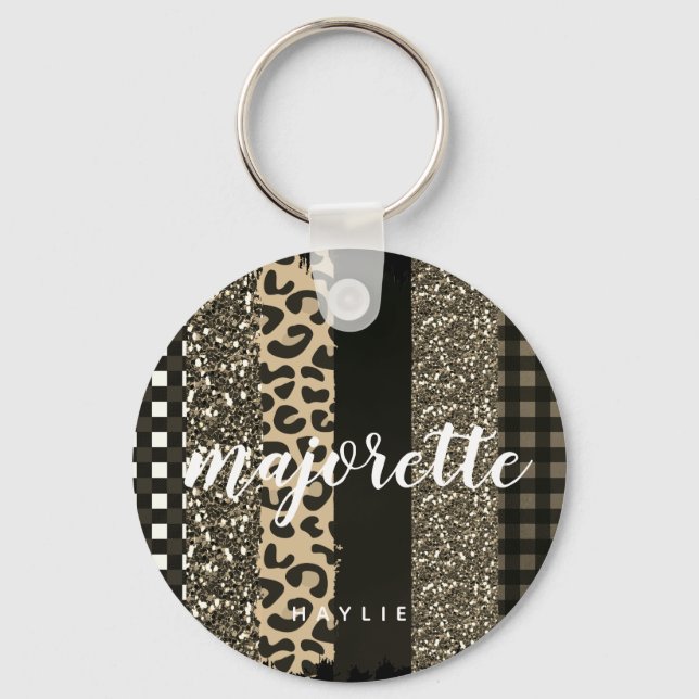 Personalisiert Majorette Imitate Cheetah und Glitz Schlüsselanhänger (Vorderseite)
