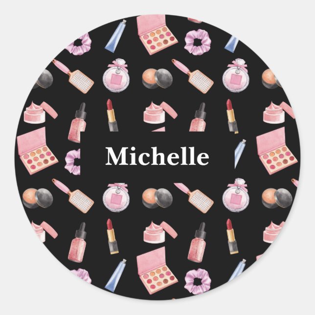 Personalisiert Makeup Kosmetik Muster Kosmetologie Runder Aufkleber (Vorderseite)