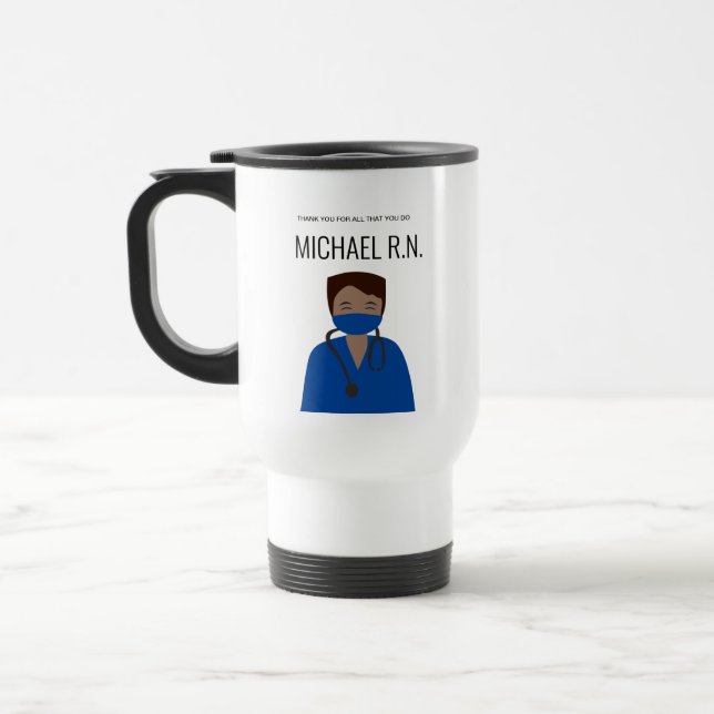 Personalisiert Male Nurse Illustration Vielen Dank Reisebecher (Links)