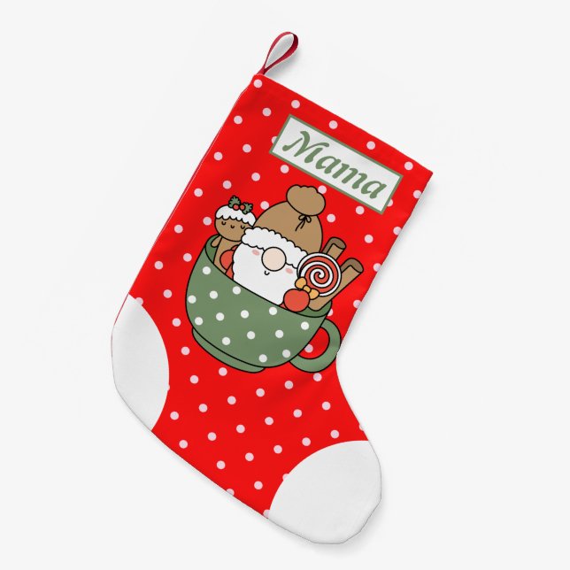 Personalisiert Mama niedliche Punkte Rot Weiß Sant Kleiner Weihnachtsstrumpf (Vorderansicht (hängend))
