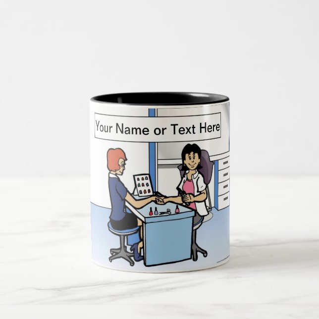 Personalisiert Manicurist Nail Tech - Cartoon von  Zweifarbige Tasse (Mittel)
