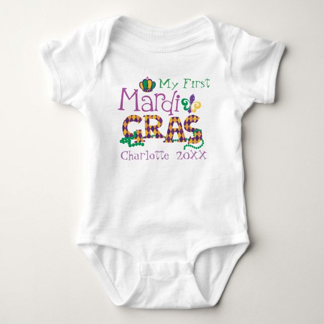 Personalisiert Mardi Gras Baby Strampler (Vorderseite)