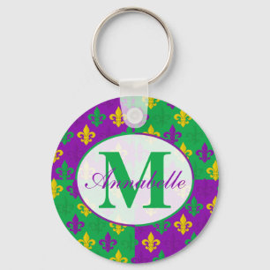 Personalisiert Mardi Gras Lilie Pattern Schlüsselanhänger