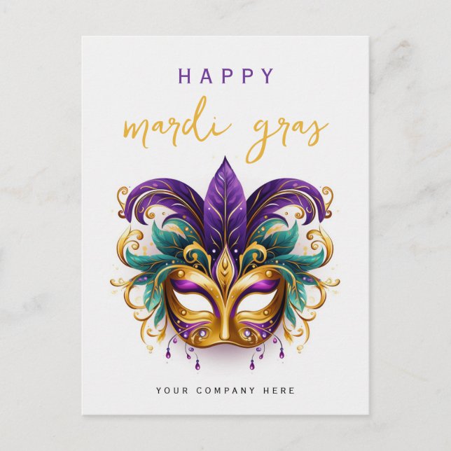 Personalisiert Mardi Gras Masquerade Business Postkarte (Vorderseite)