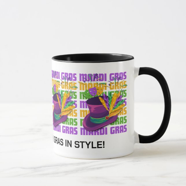 Personalisiert MARDI GRAS Top Hat Feathers Tasse (Rechts)