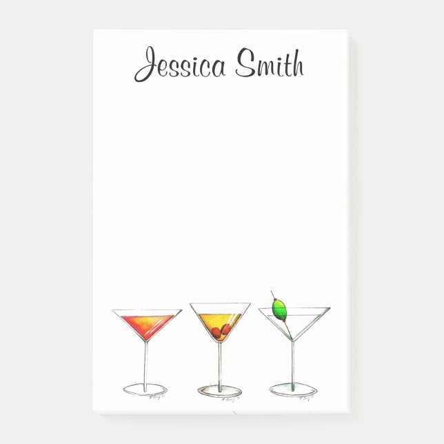 Personalisiert Martini Cosmo Manhattan Cocktails Post-it Klebezettel (Vorderseite)