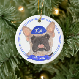 Personalisiert Masked Frenchie Hanukkah Keramik Ornament