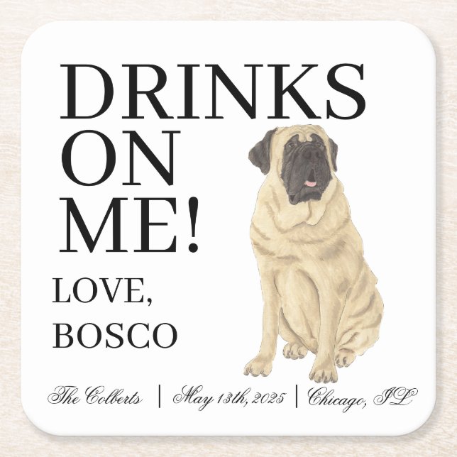 Personalisiert Mastiff Dog Wedding Rechteckiger Pappuntersetzer (Vorderseite)