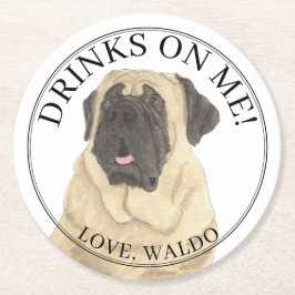 Personalisiert Mastiff Dog Wedding Runder Pappuntersetzer