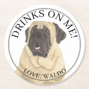Personalisiert Mastiff Dog Wedding Runder Pappuntersetzer