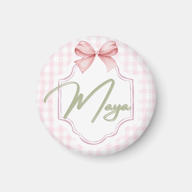 Personalisiert Maya Baby Girl Kinderzimmer Bow&Gin Magnet (Vorne)