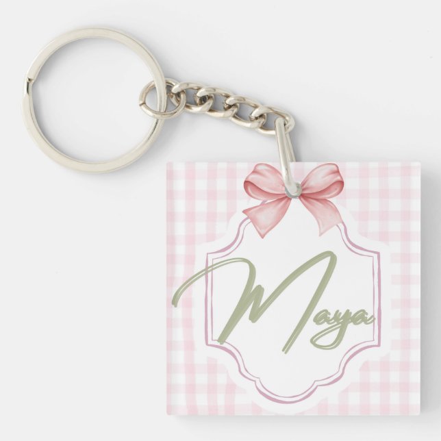 Personalisiert Maya Baby Girl Kinderzimmer Bow&Gin Schlüsselanhänger (Vorderseite)