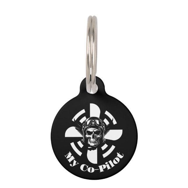 Personalisiert mein Co-Pilot, Skull Pilot, Minimal Haustiermarke (Vorderseite)