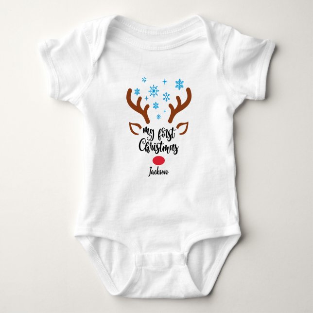 Personalisiert mein erstes Rentier Baby Body Strampler (Vorderseite)