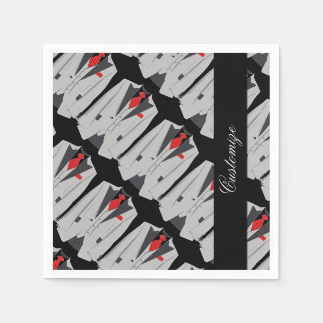 Personalisiert Men Gray Anzug & Red Krawatte Napki Serviette (Vorderseite)
