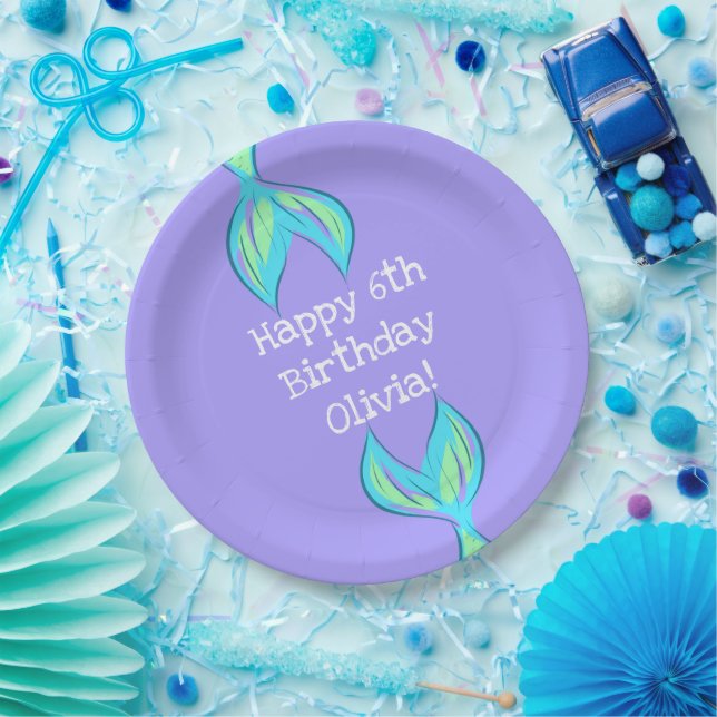 Personalisiert Mermaid Birthday Lila Pappteller (Party)