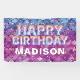 Personalisiert Mermaid Birthday Pink Blue Glitzer Banner