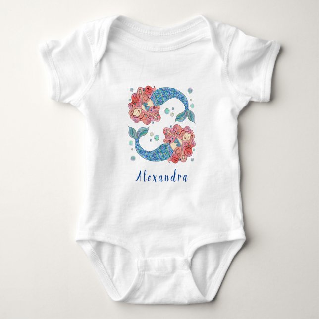 Personalisiert Mermaid Bodysuit Baby Strampler (Vorderseite)