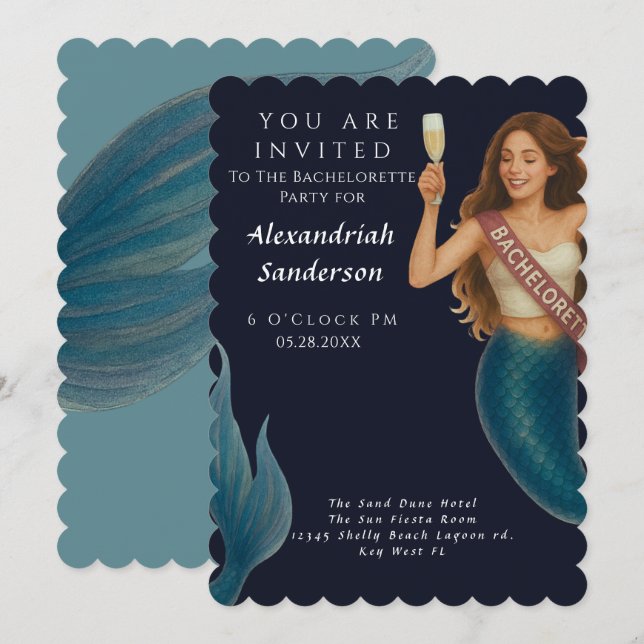 Personalisiert Mermaid Junggeselinnen-Abschied Inv Einladung (Vorne/Hinten)
