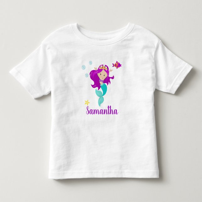 Personalisiert Mermaid Princess Lila Personalisier Kleinkind T-shirt (Vorderseite)