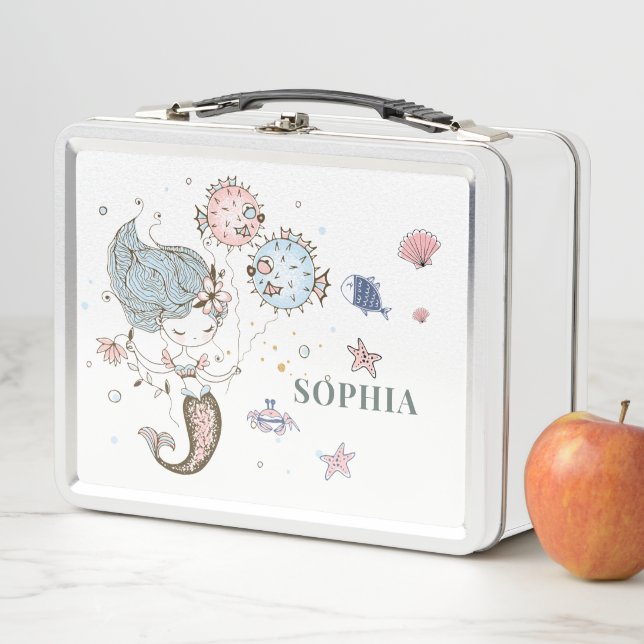 Personalisiert Mermaid Watercolor Metall Brotdose (Beispiel)