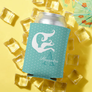 Personalisiert Mermaid White Aquamarin blau mit Mo Dosenkühler