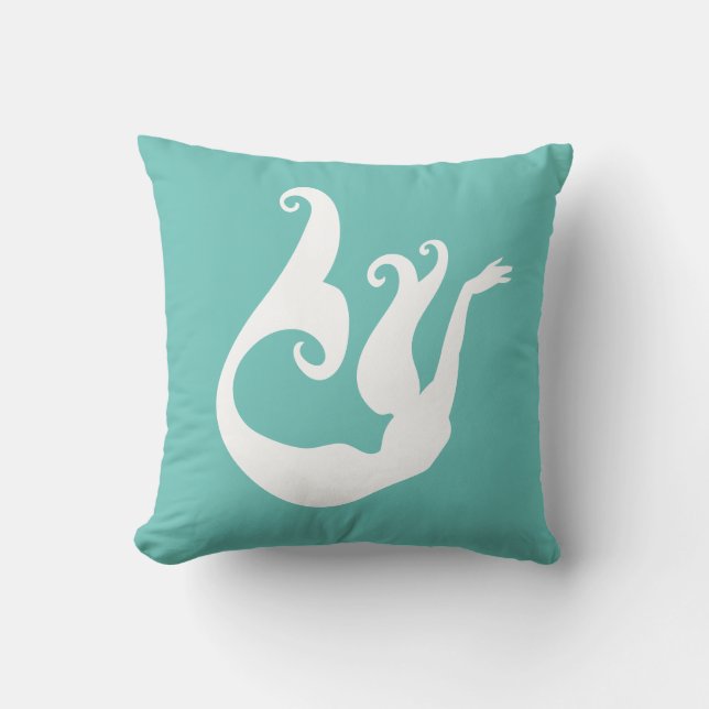 Personalisiert Mermaid White Aquamarin blau mit Mo Kissen (Vorderseite)
