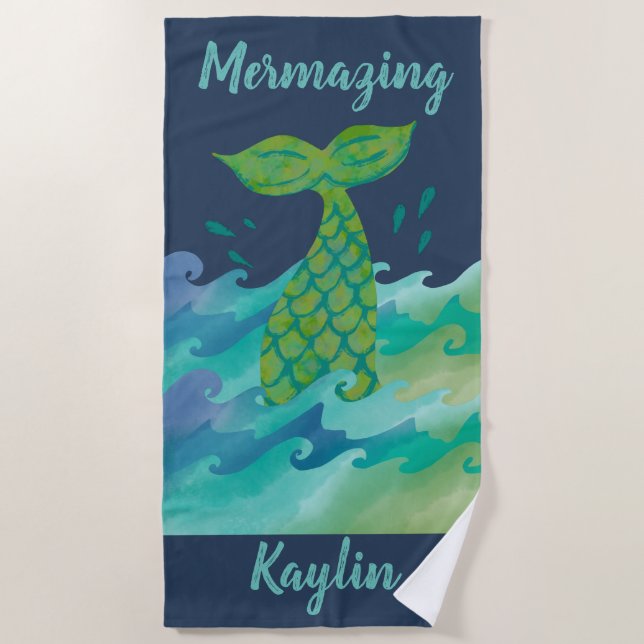 Personalisiert Mermazing Meerjungfrau Strandtuch (Vorderseite)