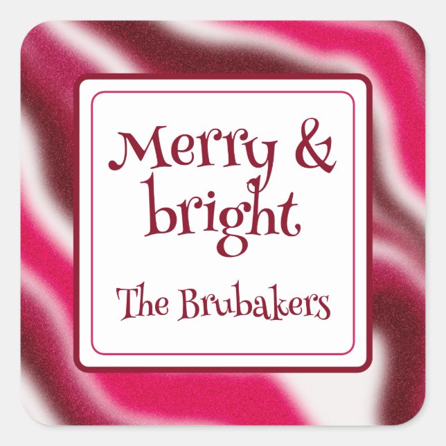 Personalisiert Merry & Bright Fun Rote Weihnachten Quadratischer Aufkleber (Vorderseite)