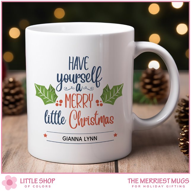 Personalisiert Merry Little Christmas Holly Leaf Kaffeetasse (Von Creator hochgeladen)