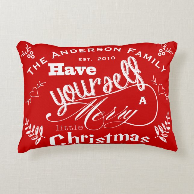 Personalisiert Merry Little Christmas Red White Dekokissen (Vorderseite)