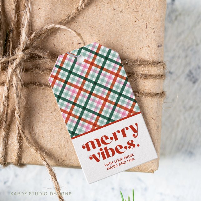Personalisiert Merry Vibes Weihnachtsgeschenk-Tag Geschenkanhänger (Christmas gift tags, add your name and wish someone many merry vibes this holiday season.)