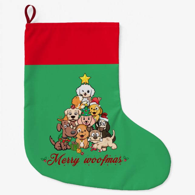 Personalisiert Merry Woofmas Großer Weihnachtsstrumpf (Vorderseite)