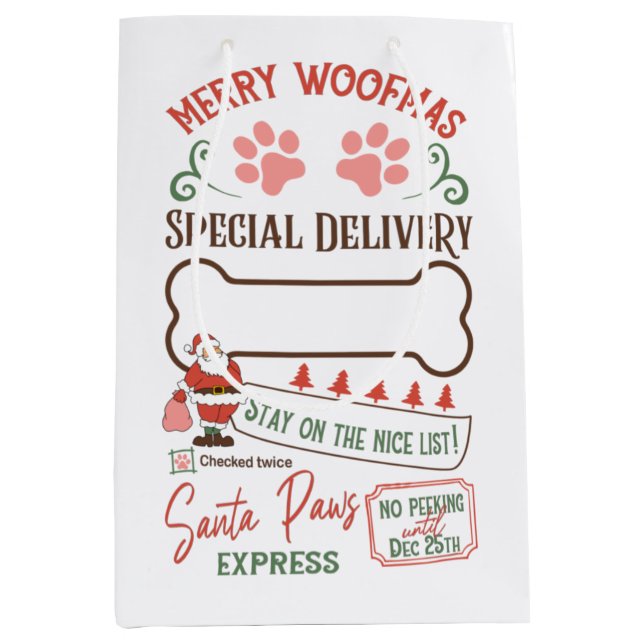 Personalisiert Merry Woofmas Santa Paws Express Mittlere Geschenktüte (Vorderseite)
