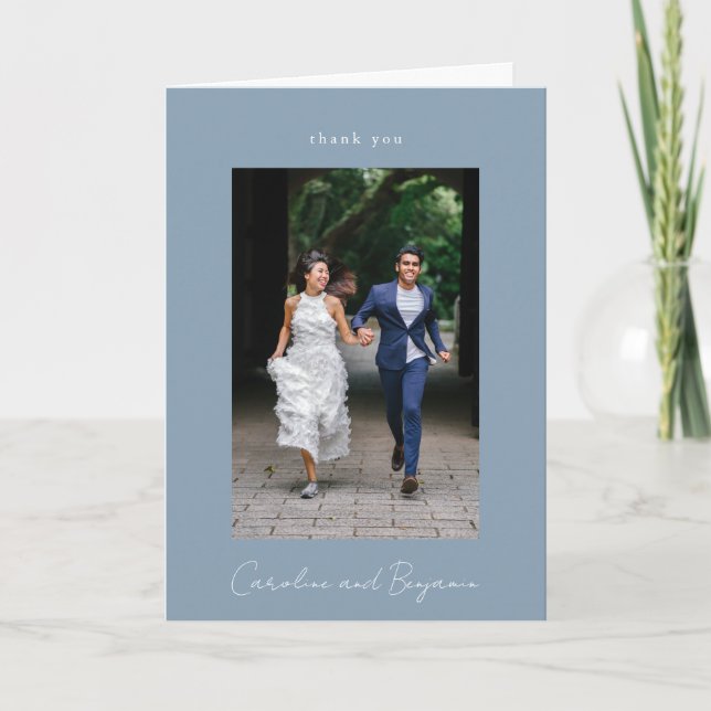 Personalisiert Message Foto Wedding Dusty Blue Dankeskarte (Vorderseite)