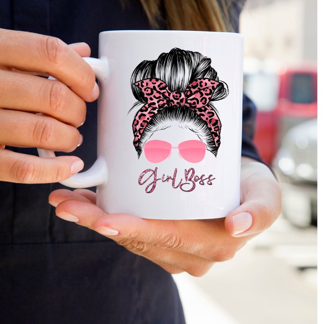 Personalisiert Messy Bun Girl Boss Kaffeemaschine  Kaffeetasse (Von Creator hochgeladen)