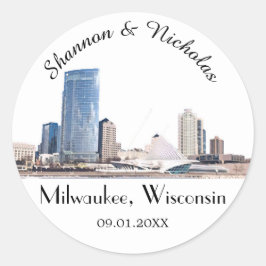 Personalisiert Milwaukee Skyline Wedding Runder Aufkleber