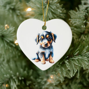 Personalisiert-Miniaturamerikanischer Schäferwelpe Keramik Ornament