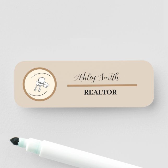 Personalisiert minimalistisch in Beige braun Namensschild (Beispiel)