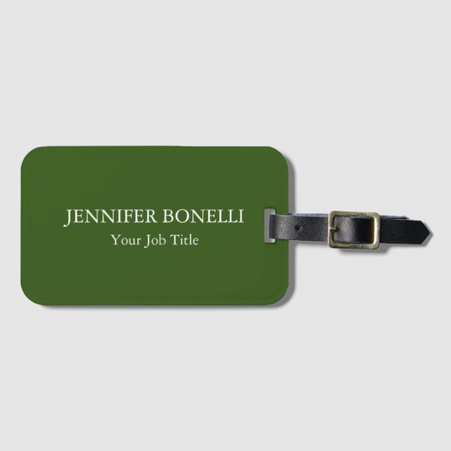Personalisiert minimalistisches Waldgrün nach Maß Gepäckanhänger (Vorderseite (Horizontal))