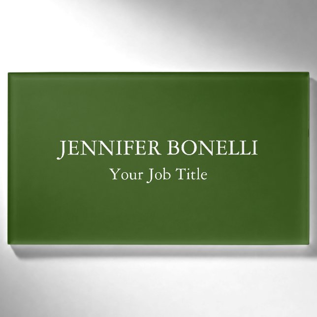 Personalisiert minimalistisches Waldgrün nach Maß Namenschild (Vorderseite)