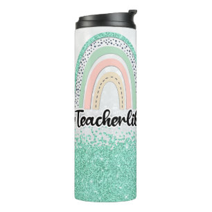 Personalisiert Minze Green Glitzer Lehrer Leben Thermosbecher