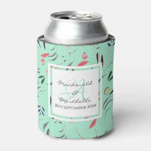 Personalisiert-Minze-Grüne Monogramm-Floral Dosenkühler