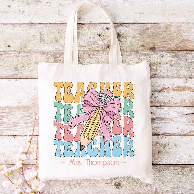 Personalisiert mit dem Namen Niedlich Pink Lehrer  Tragetasche (Von Creator hochgeladen)