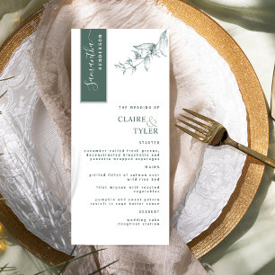 Personalisiert mit Gastnamen, Deep Green Hochzeit Menükarte