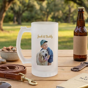 Personalisiert mit Hundfoto und Besitzerbild darau Mattglas Bierglas