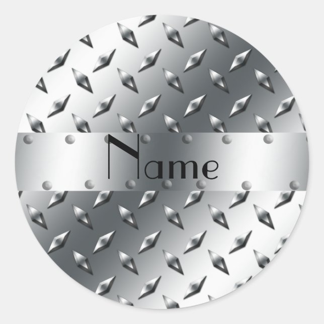 Personalisiert mit Ihrem Namen Diamantblech Stahl Runder Aufkleber (Vorderseite)