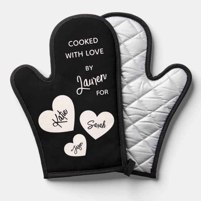 Personalisiert mit Liebe in Schwarz und Weiß gekoc Ofenhandschuh (Vorderseite/Rückseite)