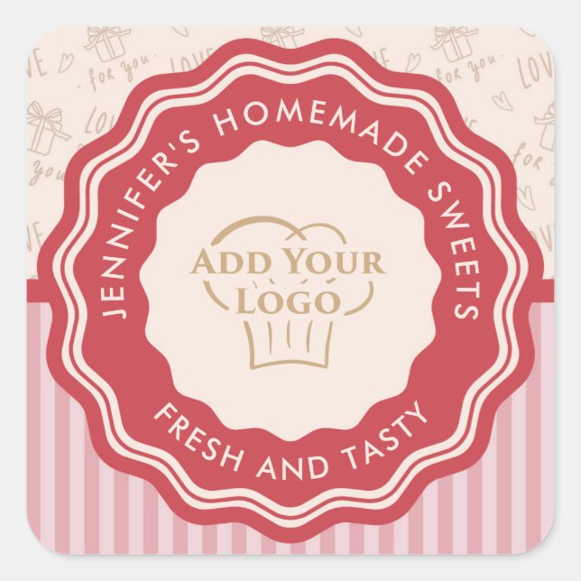 Personalisiert mit Logogebackenen Waren, hausgemac Quadratischer Aufkleber (Vorderseite)