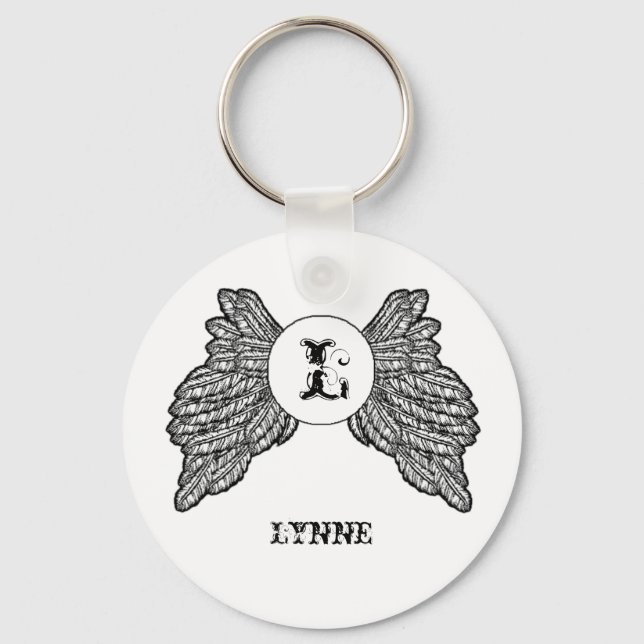 Personalisiert Mit Monogramm Angel Wings Schlüsselanhänger (Vorderseite)